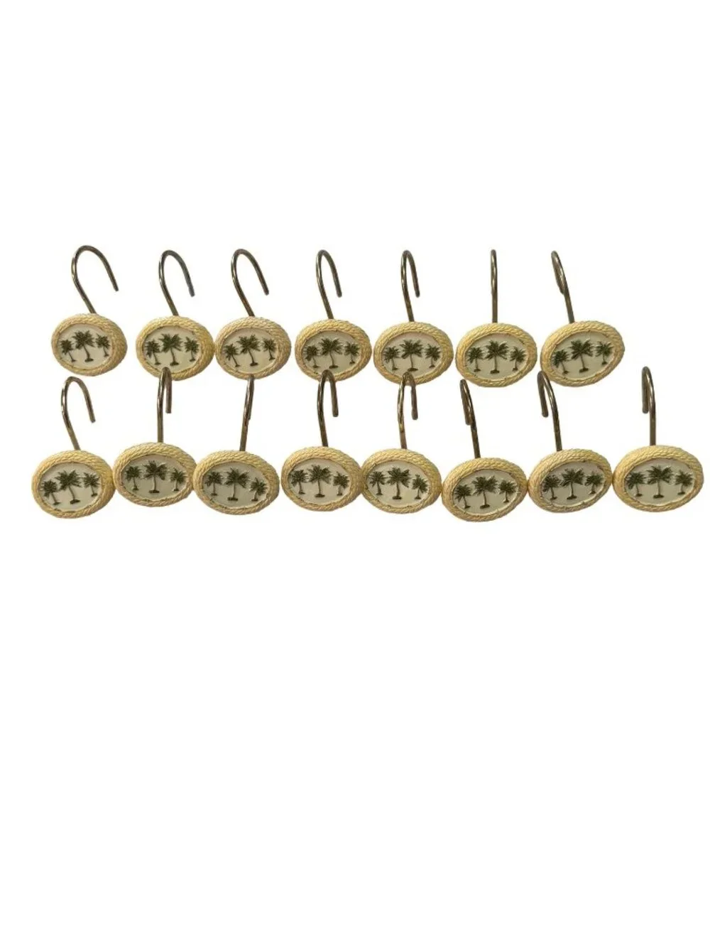 15 Palm Tree Shower Curtain Hooks Resin Gold Tone Tropical Coastal Bathroom
